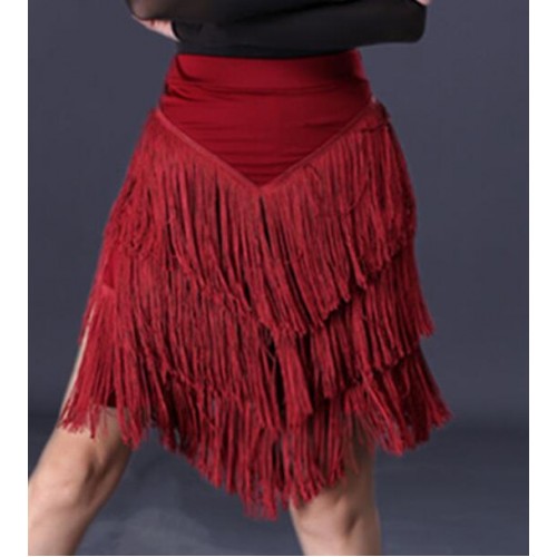 Women's black wine tassels latin dance skirts stage performance dance skirts jupes de danse latine couleur vin vert